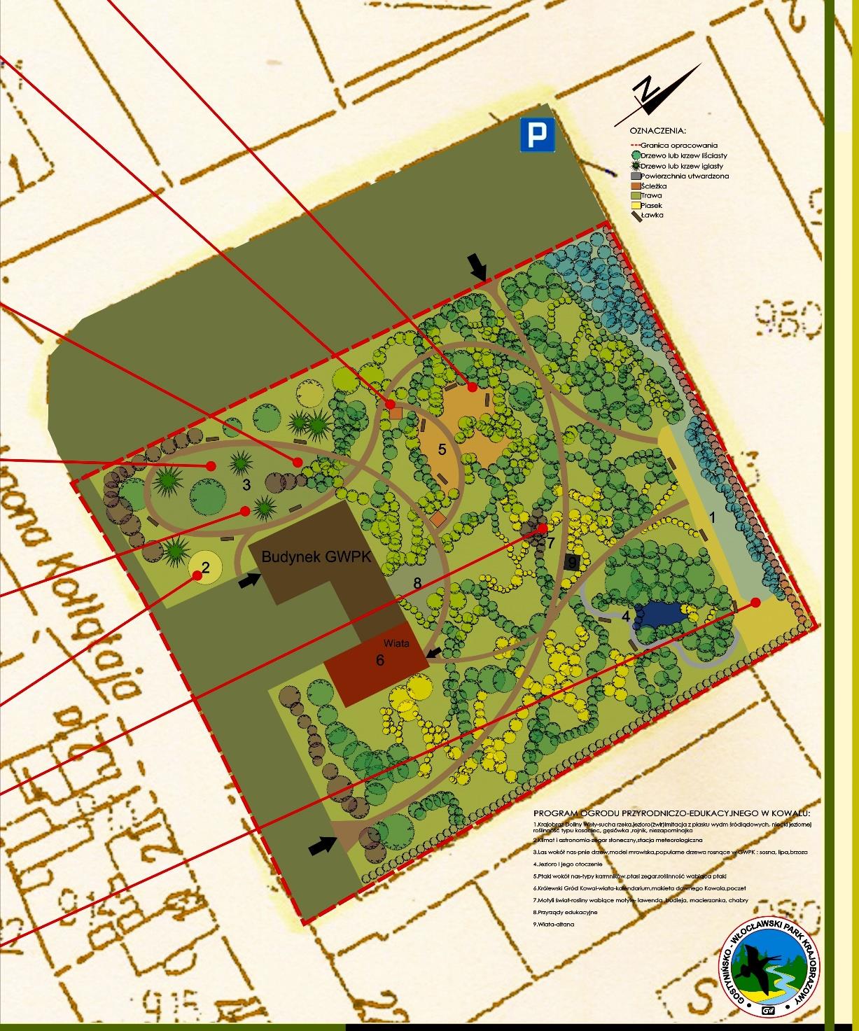 Koncepcja ogrodu przyrodniczo-edukacyjnego przy siedzibie Gostynińsko-Włocławskiego Parku Krajobrazowego w Kowalu Enklawy w ogrodzie: 1.