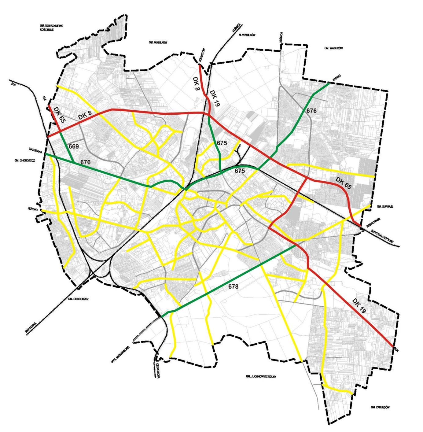 Układ dróg miasta Białegostoku ma charakter promienisto-pierścieniowy.