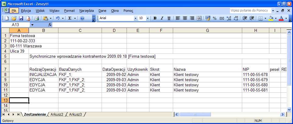 Zostanie otworzony program Excel, w którym zostaną wpisane dane z okna logu
