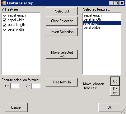 4.6 Menu wyboru cech Istnieje jeszcze przycisk Mark chosen points (widoczny na rys. 4.