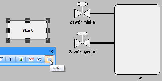 ZTMAiPC Laboratorium Systemów SCADA Aby utworzyć pole tekstowe do wyświetlania poziomu mleka czekoladowego i opisy zaworów należy wykonać następujące kroki: 1.