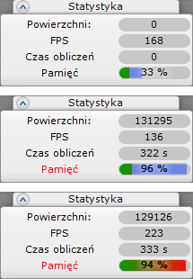 Zmianie uległy również wygląd i działanie paska pokazującego zużycie pamięci w panelu Statystyka" w zakładce RenderPRO". Wskaźnik ma obecnie dwie części, prezentujące łączne zużycie pamięci.