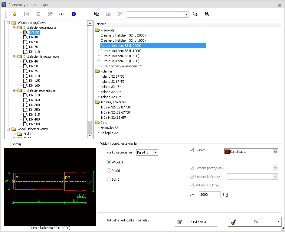 CADprofi HVAC & Piping nowe polecenie Kanalizacja Do programu wprowadzono System rur kanalizacyjnych pozwalający na wygodne rysowanie instalacji kanalizacji wewnętrznej i zewnętrznej