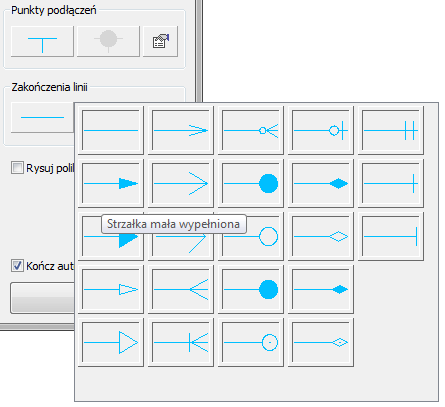 Nowe polecenie Linie (diagramy, schematy blokowe) Nowe polecenie słuŝy do rysowania linii połączeń przy rysowaniu schematów