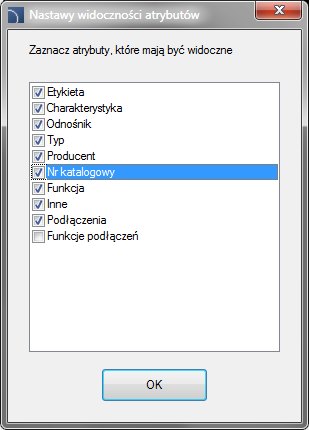 Szablon widoczności atrybutów Symbole IEC, które są dostępne w CADprofi 8 posiadają widoczne atrybuty zawierające etykiety (numery) obiektów oraz ich parametry techniczne.