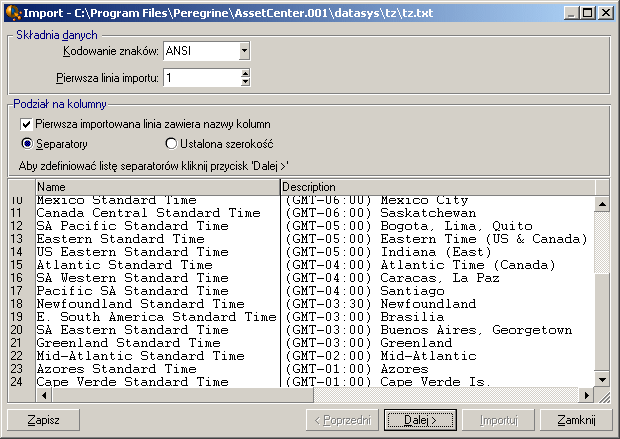 AssetCenter Podaj ten znak w następnym ekranie. Stała szerokość Zaznacz to pole, jeśli wszystkie wartości każdego pola mają tę samą długość.