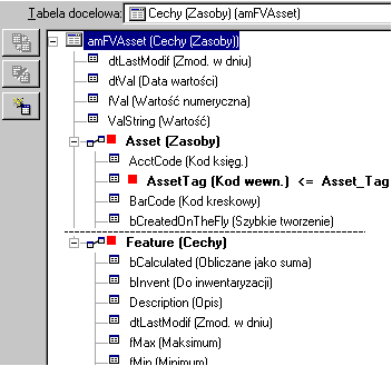 AssetCenter Aby zadeklarować pole w tabeli dołączonej jako jeden z kluczy w głównej tabeli, trzeba zadeklarować pole w tabeli związanej ORAZ łącze jako klucze identyfikacyjne.