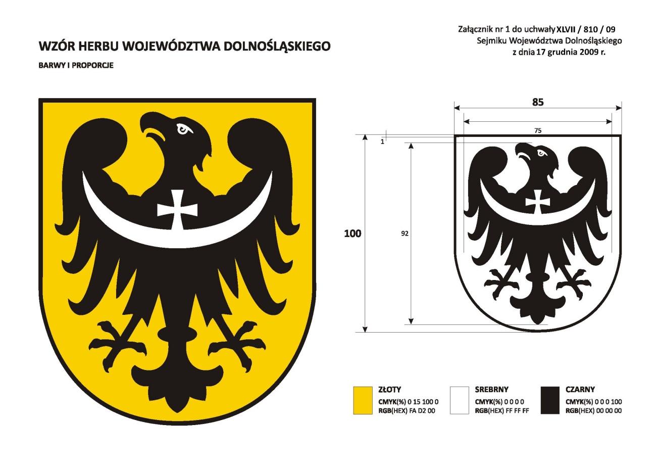 Herb został przyjęty uchwałą Nr XLVII/810/09 Sejmiku Województwa Dolnośląskiego z dnia 17 grudnia 2009 r. w sprawie ustanowienia herbu i flagi heraldycznej Województwa Dolnośląskiego.