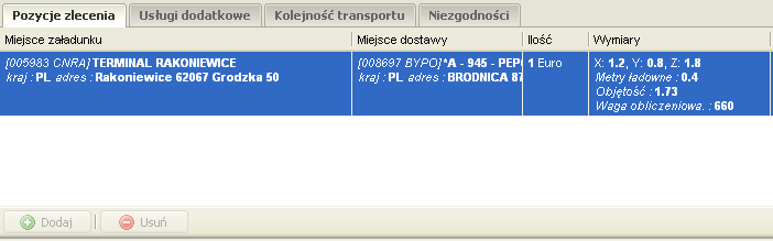 Przycisk Etykiety służy do drukowania etykiet dla palet dla danego zlecenia spedycyjnego.