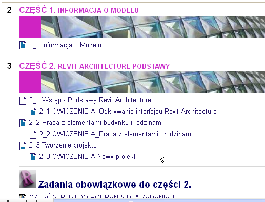 Osoby szkolone z modelowania przestrzennego w programie Revit Architecture otrzymały skrypt opracowany przez trenera Biś Computers: Materiały szkoleniowe Autodesk Revit Architecture liczący 300 stron