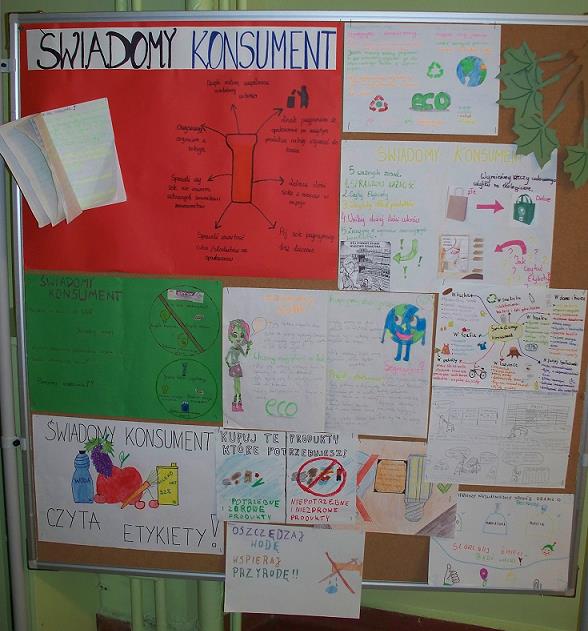 Wykonanie plakatów i prezentacji multimedialnych Świadomy konsument Uczniowie klas szóstych zobowiązani zostali do wykonania plakatów dotyczących zasad odpowiedzialnych zakupów.
