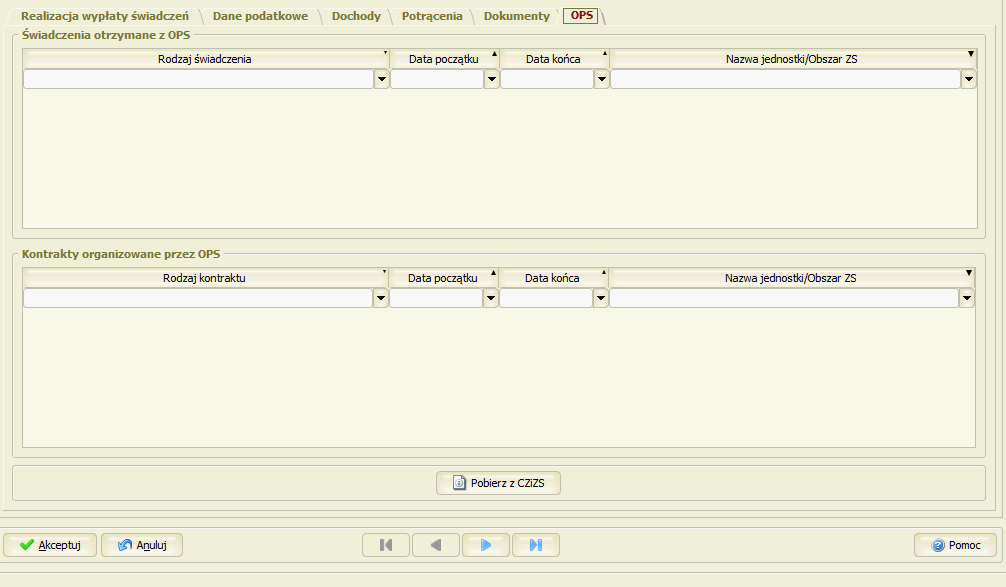 Data początku - Data początkowa kontraktu Data końca - Data końcowa kontraktu Nazwa jednostki/obszar ZS - Nazwa jednostki i obszaru ZS, gdzie jest realizowany kontrakt Dolna lista wyświetla kontrakty