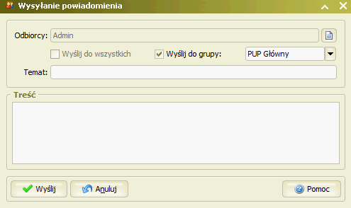 Kontrolka słownikowa z grupami użytkownika jest również widoczna na liście sesji podczas wyboru użytkowników do wysyłania powiadomień.