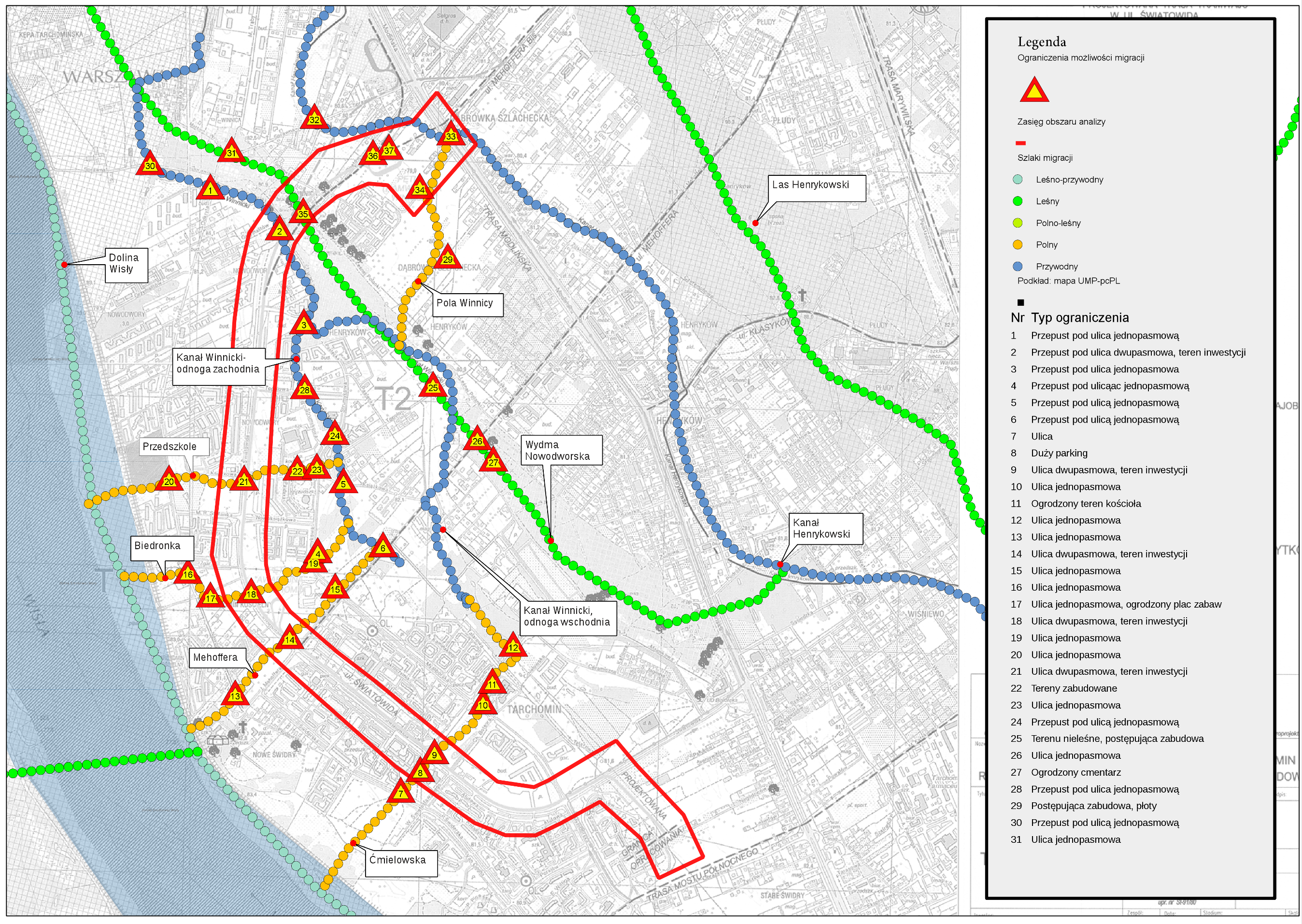 Raport o oddziaływaniu na środowisko przedsięwzięcia pn. Budowa linii tramwajowej na Tarchomin na odcinku od mostu Północnego Rys. 4.5.