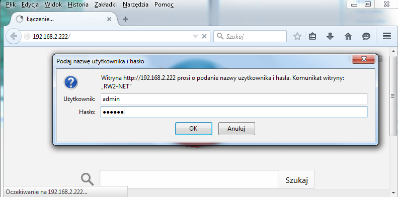 4. Pierwsze uruchomienie Po podłączeniu zasilacza i kabla ethernet do switcha lub karty sieciowej komputera zaświecą się lampki LINK, RxD, TxD. Domyślne ustawienia modułu: adres IP: 192.