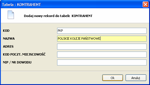 4.2 Wprowadzanie nowych danych do systemu Wszystkie informacje o kontrahentach, produktach itp. są przechowywane w tabelach bazy danych.