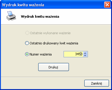 4.3.5 Drukowanie kwitu waŝenia W zaleŝności od konfiguracji programu moŝliwe są trzy tryby drukowania kwitu: automatyczny wymagający potwierdzenia druk na Ŝyczenie W trybie automatycznym kwit