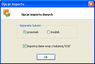 Rys. 15. Okno opcji importu 5.1.3 Eksport danych z tabeli kontrahentów Eksport danych opisany jest w punkcie 5.1.11 5.1.4 Tabela produktów Tabela ta zawiera listę produktów waŝonych na wadze.