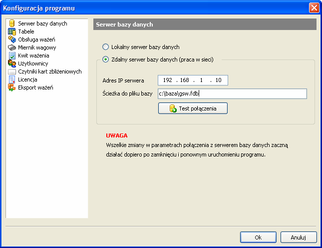 www.gs-software.pl, email: biuro@ gs-software.pl Rys. 33. Przykład konfiguracji połączenia ze zdalnym serwerem bazy danych UWAGA!