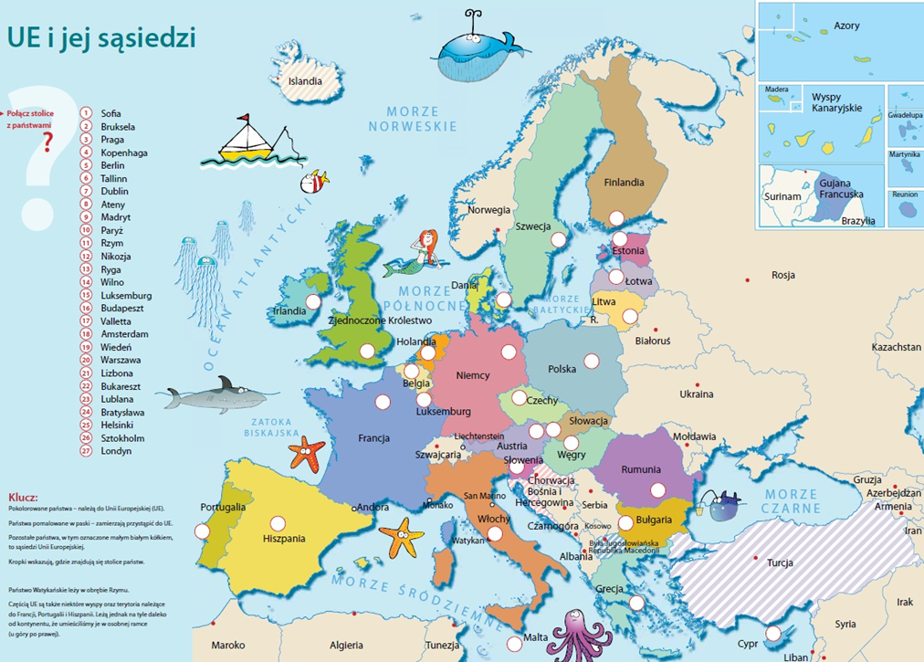 enlargeducation: Europejska walizka na rzecz rozszerzenia Unii Europejskiej BLOK I 1. Korzystając z mapy w załączniku przywróć państwom UE i jej sąsiadom/kandydatom odpowiednie stolice.