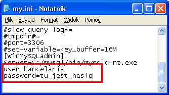 Instalacja serwera hasło użytkownika kancelaria (11b) Do instalacji systemu Kancelaris na stanowiskach wykorzystywany będzie użytkownik podany w trakcie instalowania serwera MySQL.