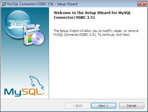Instalacja sterownika ODBC do MySQL (1) Uruchamia się instalator sterownika ODBC do