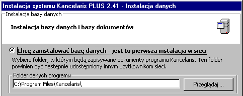 Instalacja na 1-szym stanowisku Wskazanie folderu danych programu Jeżeli instalujesz kolejne (inne niż pierwsze) stanowisko przejdź do następnej strony.