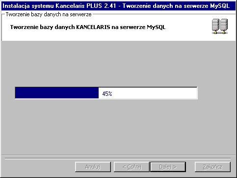 Instalacja na stanowisku Tworzenie bazy danych i pliku połączenia Rozpocznie się automatyczna instalacja systemu Kancelaris,