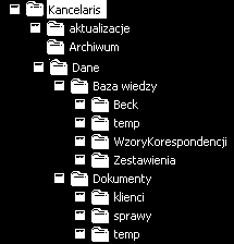 Zakończenie Dane kancelarisa na serwerze System Kancelaris przechowuje dane w dwóch miejscach: Udostępniony folder Kancelaris Dokumenty spraw