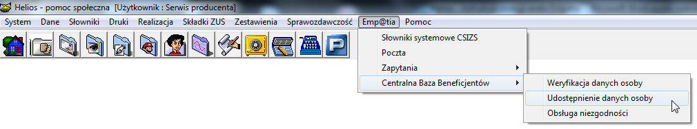 b) Udostępnienie danych osoby HELIOS pomoc społeczna Jeżeli do jednostki zgłosi się nowa osoba (np.