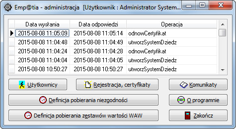 logowania (podczas pierwszego logowania użytkownik Administrator jest bez hasła): po zalogowaniu się do programu przez OK na ekranie pojawi się okno