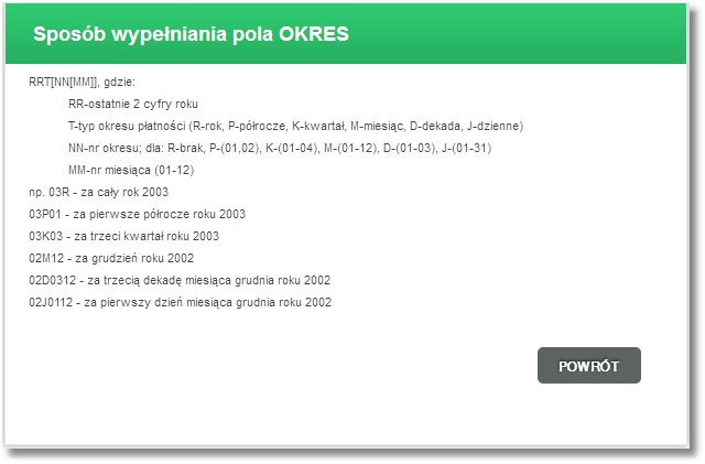 Okres US okres, którego zobowiązanie podatkowe dotyczy Kwota jeśli wybraliśmy szablon przelewu kwota została wpisana automatycznie zgodnie z zapisem w szablonie. Użytkownik może zmienić wartość kwoty.