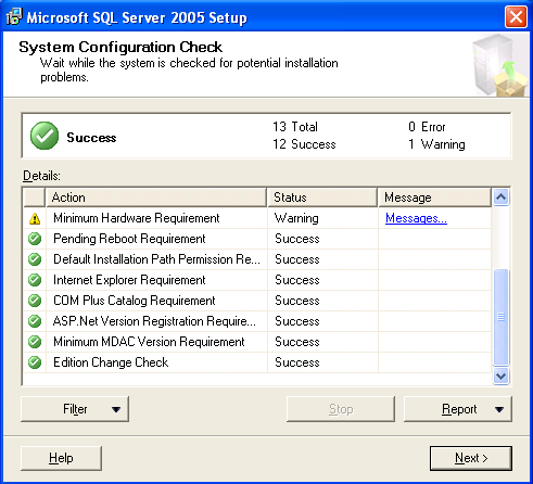 Rysunek 2 Instalacja SQL Serwer System sprawdzi
