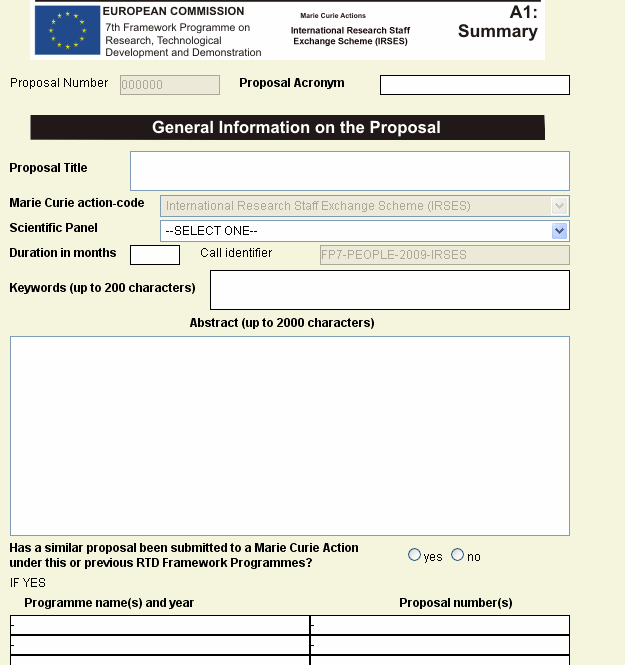 IRSES-Part A: FORM A1 Panele tematyczne: CHE SOC ECO ENG ENV LIF MAT