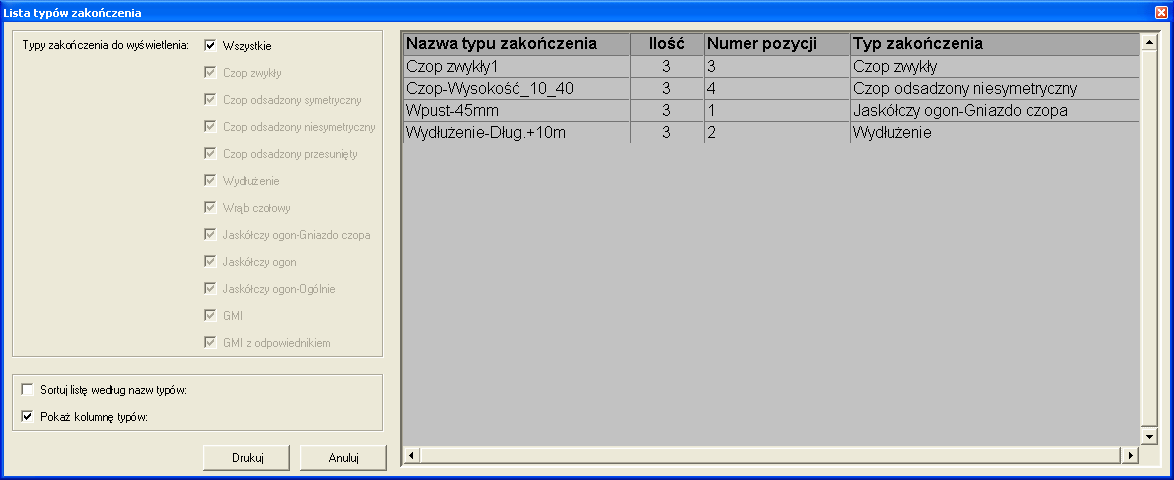 Utworzenie listy w cadwork 3D cadwork Listy 3.2 Obliczenie typów zakończenia Obliczenie typów zakończeń widocznych elementów. Rezultatem jest plik z rozszerzeniem *.
