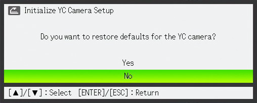 Aby przywrócić ustawienia menu konfiguracyjnego aplikacji Wizualizer YC do domyślnych ustawień fabrycznych 1. Naciśnij klawisz [MENU], aby wyświetlić menu konfiguracyjne. 2.