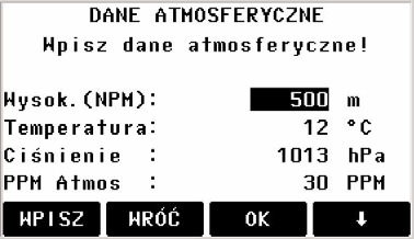 [SKALA] Poprawka odwzorowawcza. Ciśnienie/Temperatura Wprowadzenie danych atmosferycznych.