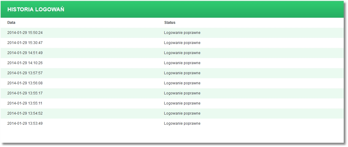 ROZDZIAŁ 10 HISTORIA LOGOWAŃ Po wybraniu opcji Historia logowań zostanie otwarta strona