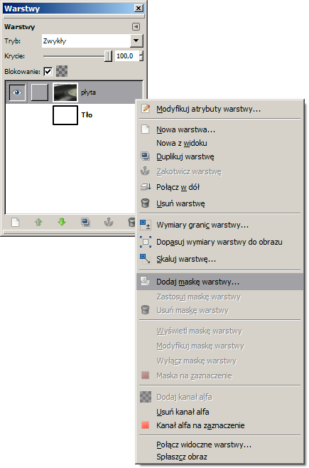Rozdział 15. Maska warstwy 277 Rysunek 15.4. Dodawanie maski warstwie przedstawiającej zdjęcie płyty gramofonowej W oknie dialogowym widocznym na rysunku 15.