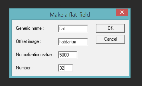 Preprocessing Make a flat field Program odejmie od każdego obrazka flat klatkę