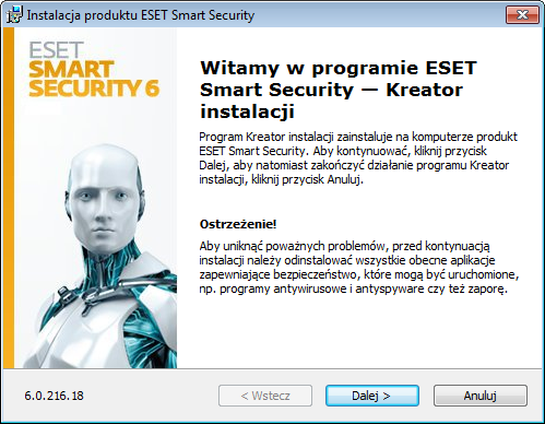 Instalacj a Program ESET Smart Security zawiera komponenty, które mogą wchodzić w konflikt z innymi produktami antywirusowymi lub oprogramowaniem zabezpieczającym zainstalowanym na komputerze.