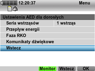 Ustawienia menu Ustawienia AED dla dorosłych / Ustawienia AED dla dzieci Menu Ustawienia systemowe Menu administratora Ustawienia AED Ustawienia AED dla dorosłych Menu Ustawienia systemowe Menu