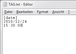 Ustawianie daty i czasu Aby ustawić datę i godzinę w kamerze do aktualnych wartości, należy utworzyć na pulpicie plik tekstowy o nazwie TAG.txt.