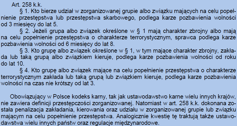 Przestępczość zorganizowana kary w Polsce Źródło: