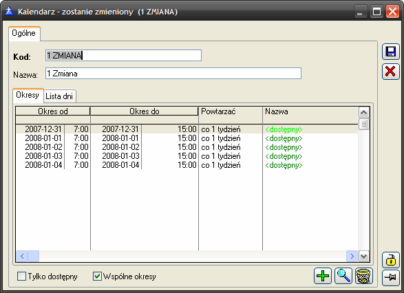 Rys. 5.12 Lista kalendarzy, zakładka: Lista dni - wspólne.