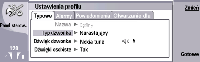 Dostosowywanie profili Wybierz Pulpit Narzêdzia Panel sterowania Telefon Ustawienia profilu. Mo na regulowaæ i dostosowywaæ d¼wiêki urz±dzenia do ró nych zdarzeñ, otoczenia i grup abonentów.