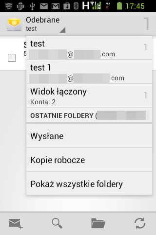 3. Wybierz jedno ze swoich kont (jeżeli masz dwa lub więcej kont e-mail). 4. W celu zmiany, wybierz "Nazwa konta" lub "Imię i nazwisko". 5. Wybierz "OK", aby potwierdzić.