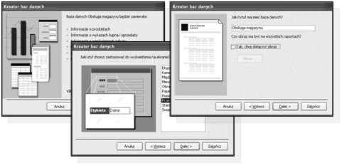 str. 28 Dopiero teraz rozpocznie się właściwa praca kreatora, który wyświetlając kolejne okna dialogowe, przygotuje za nas całą bazę.