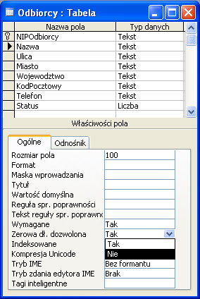 Wymuszenie prowadzanie ciągu znaków różnych od spacji Właściwość Zerowa dł.