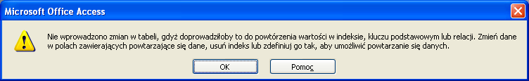 Prosty projekt tabeli Odbiorcy Ponadto Ustawiony klucz główny na kolumnie NIPOdbiorcy uniemożliwi